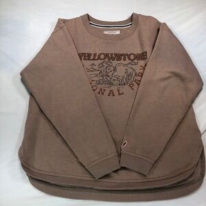League Yellowstone National Park Sweatshirt Tan Brown Bison Graphic Large